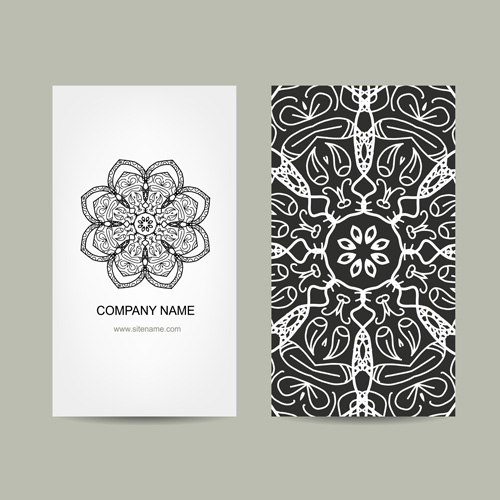 Ornament floral business cards vector set 09