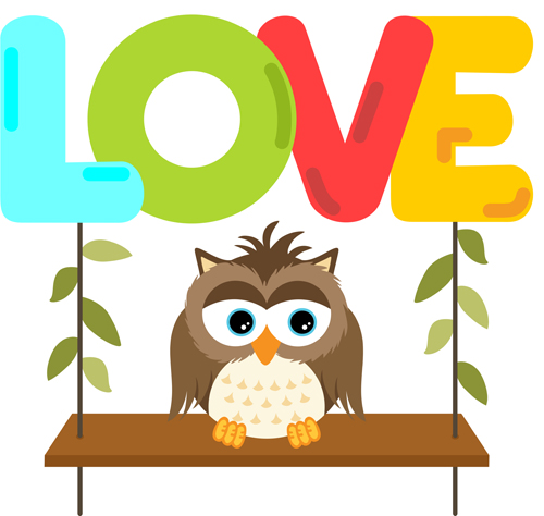 Owl and swing with love word vector