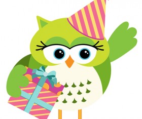 Owl with birthday gift box vector