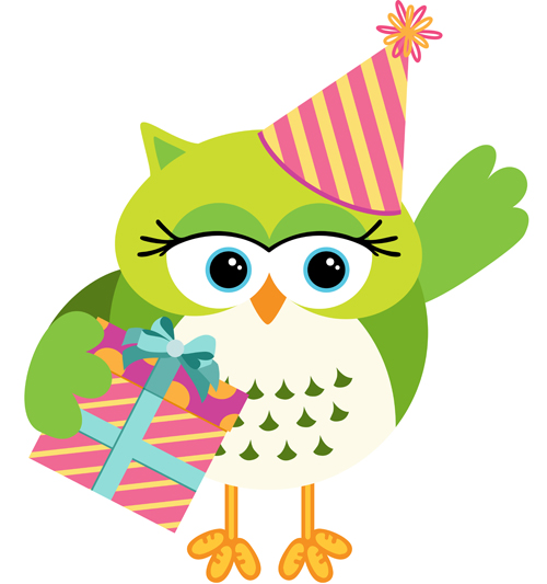 Owl with birthday gift box vector