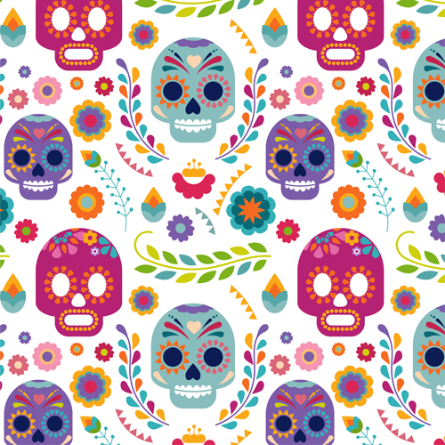 Pattern skull design seamless vector 02