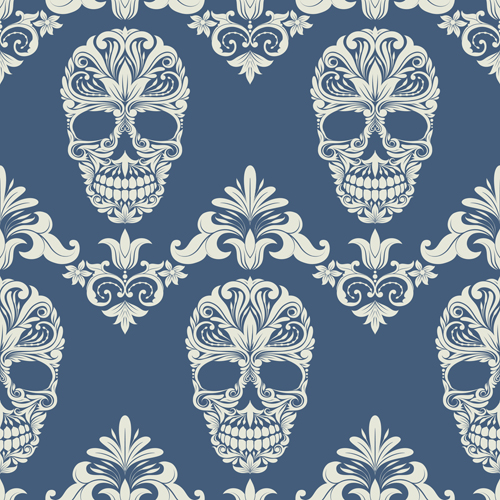 Pattern skull design seamless vector 05
