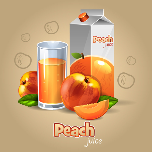 Peach juice pack with cup vector