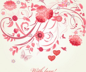 Pink floral with heart vector material