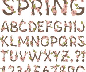 Pink flower alphabets with numbers vector