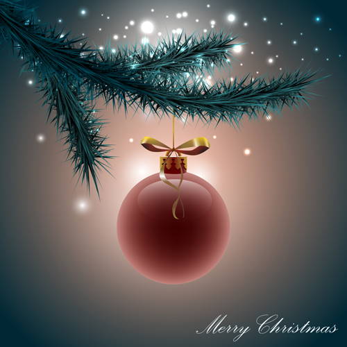 Purple christmas ball with background vector 01