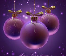 Purple christmas ball with background vector 02