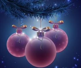 Purple christmas ball with background vector 03