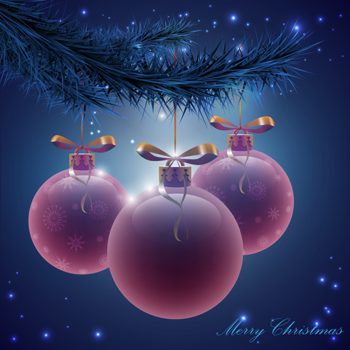 Purple christmas ball with background vector 03