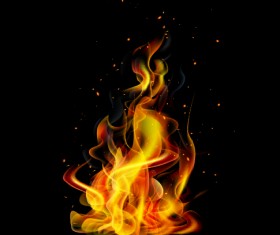 Realistic flame with black background vector 01