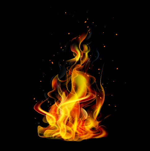 Realistic flame with black background vector 01