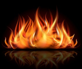 Realistic flame with black background vector 02