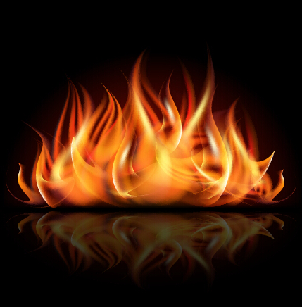 Realistic flame with black background vector 02