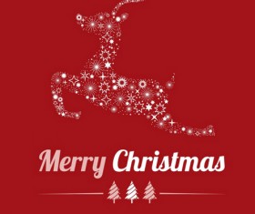 Red christmas background with deer vector