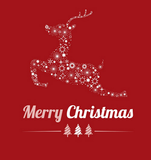 Red christmas background with deer vector