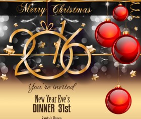 Red christmas ball with 2016 new year vector 01