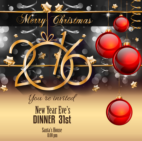 Red christmas ball with 2016 new year vector 01