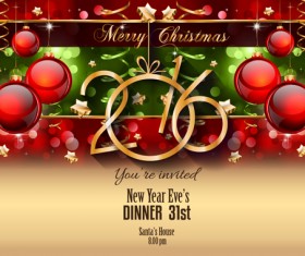 Red christmas ball with 2016 new year vector 02