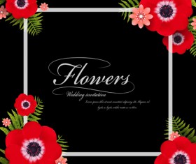 Red flower frame vector material