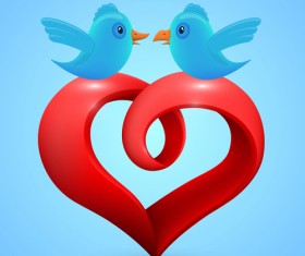 Red heart with blue birds vector