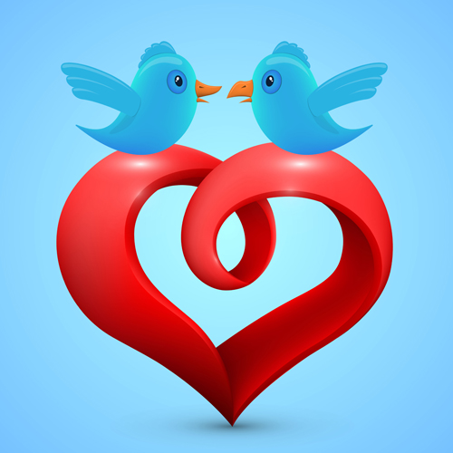 Red heart with blue birds vector