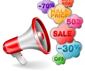 Red megaphone with sale cloud vecot