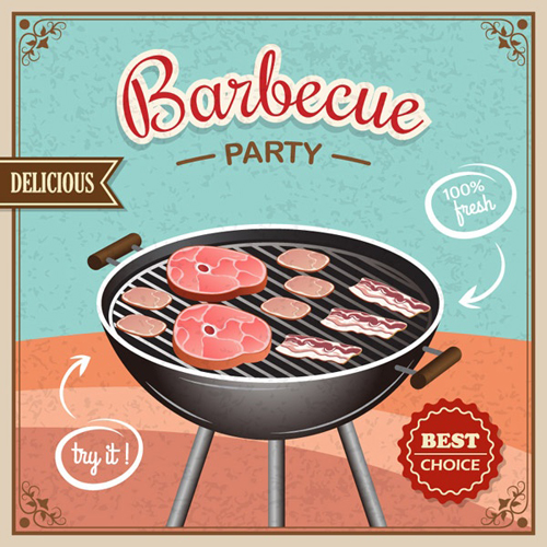 Retro Barbecue Party poster vector