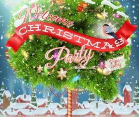 Round christmas tree winter background vector 01