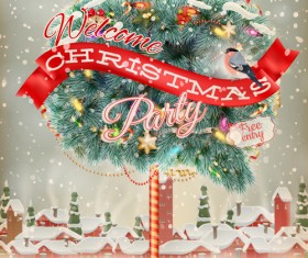 Round christmas tree winter background vector 02