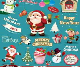 Santa with christmas baubles and labels vector