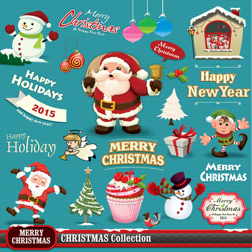 Santa with christmas baubles and labels vector
