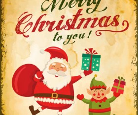 Santa with christmas poster vintage vectors 01