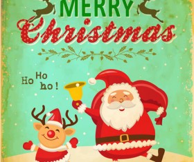 Santa with christmas poster vintage vectors 02