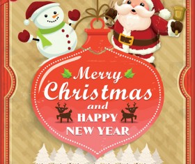 Santa with christmas poster vintage vectors 03