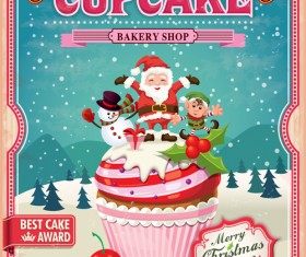 Santa with christmas poster vintage vectors 04