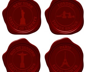 Sealing wax with world landmarks vector set 05