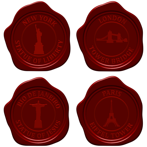 Sealing wax with world landmarks vector set 05