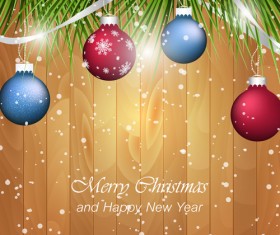 Shiny christmas baubles with wood background 01