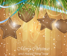 Shiny christmas baubles with wood background 02