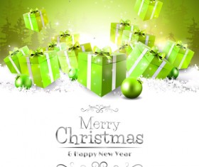 Snow card with christmas balls green gift boxs vector