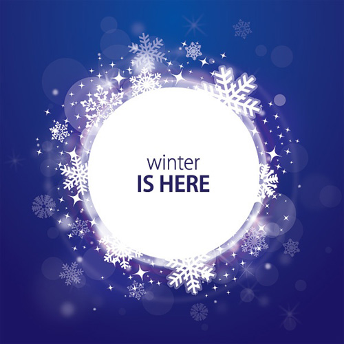 Snowflake frame with blue winter background vector