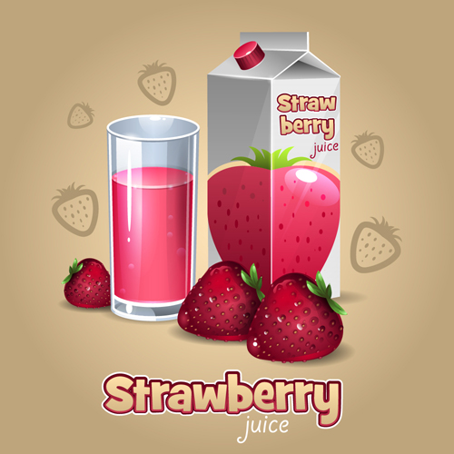 Strawberry juice packaging with cup vecotr