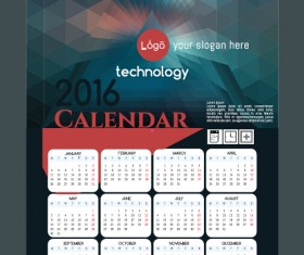 Technology background with 2016 calendar vector 02