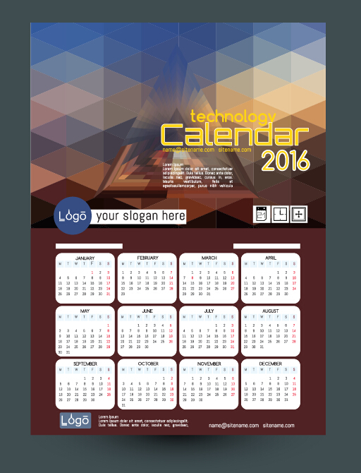 Technology background with 2016 calendar vector 03