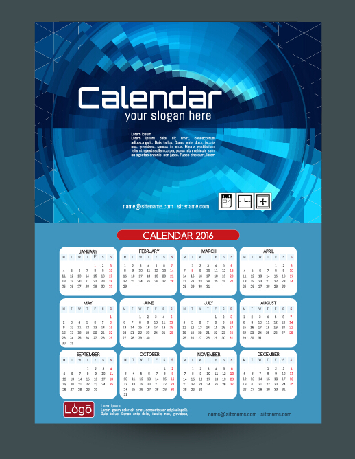 Technology background with 2016 calendar vector 05