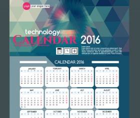 Technology background with 2016 calendar vector 06