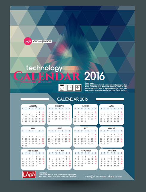 Technology background with 2016 calendar vector 06