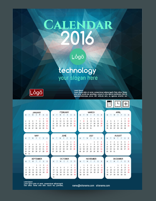 Technology background with 2016 calendar vector 13