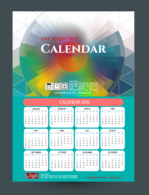 Technology background with 2016 calendar vector 14