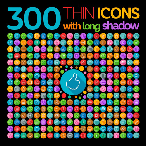 Thin icons with long shadow vector